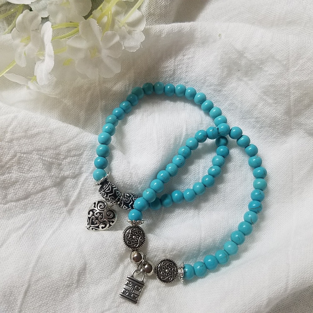 Faux Turquoise Stretch Bracelets with Charms